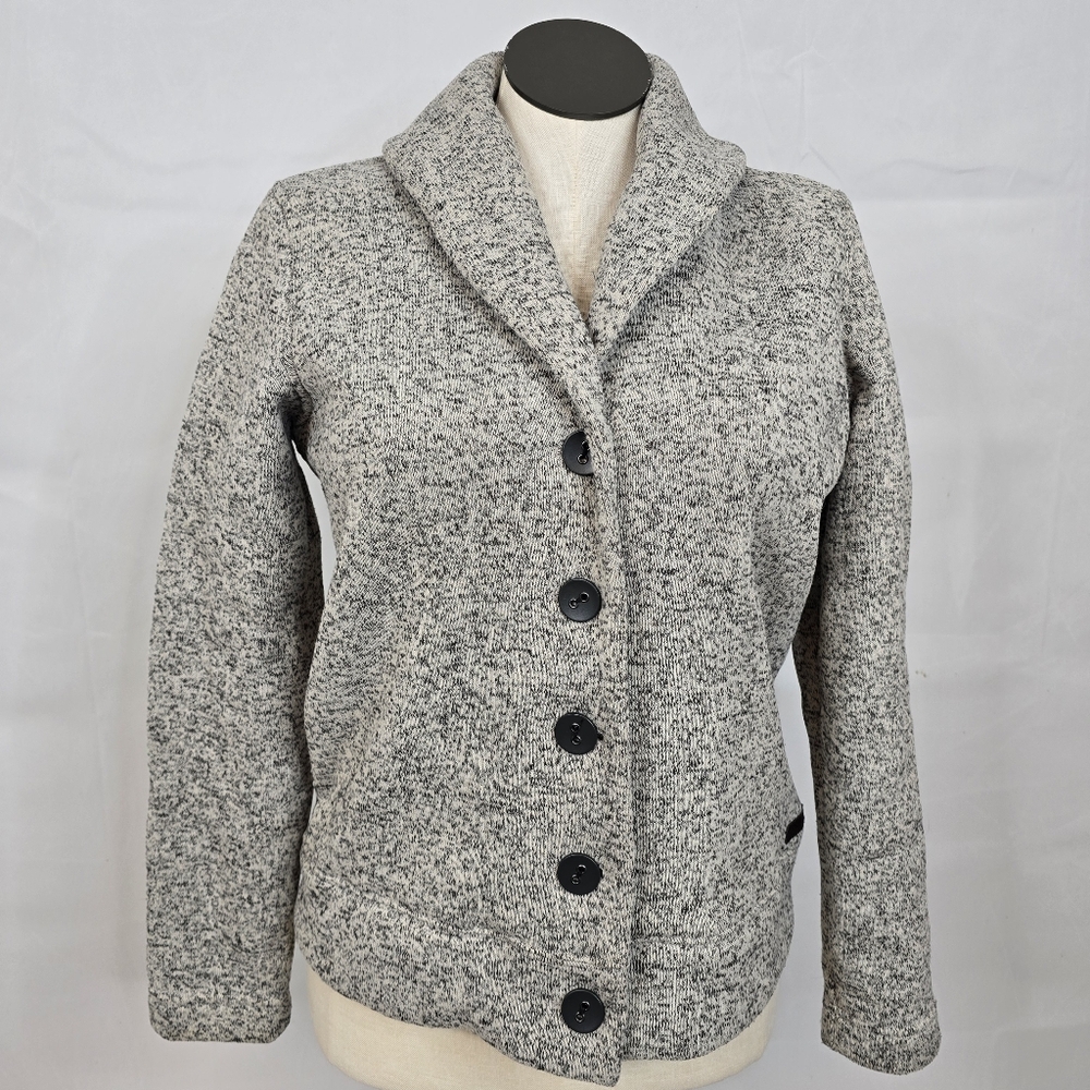 Merrell Heathered Gray Arabella Button Front Fleece Sweater Jacket Sz L